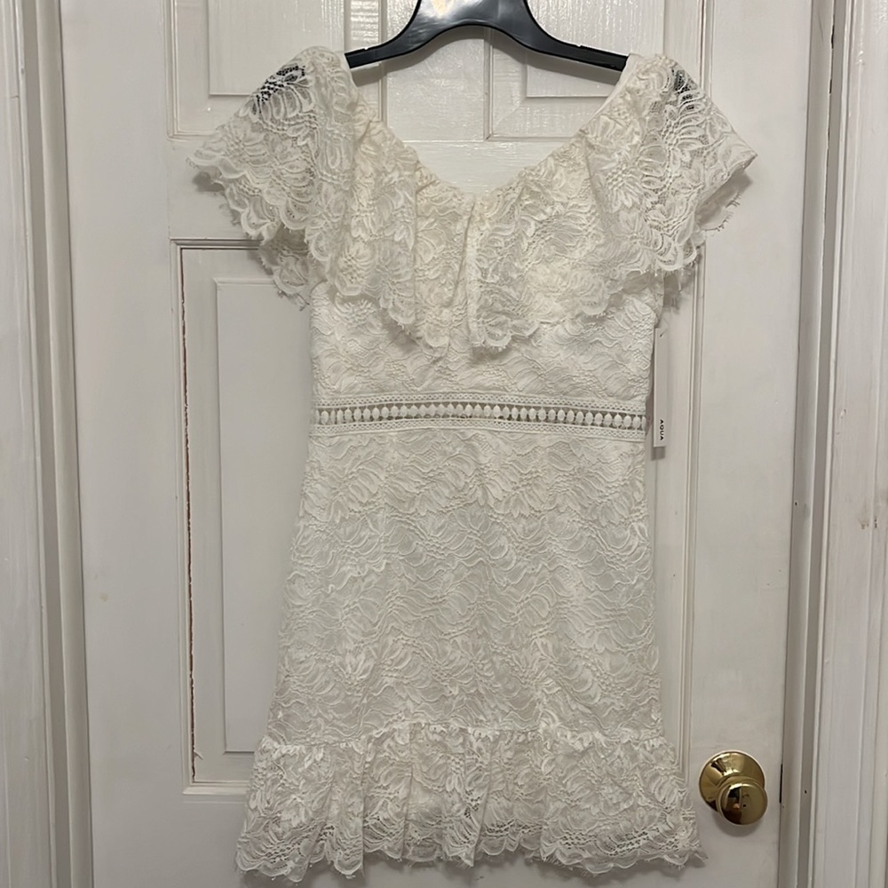 White Lace Aqua Bloomingdales Mini Dress